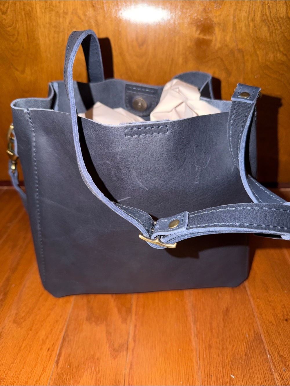 Portland Leather Black Tote with Adjustable Strap